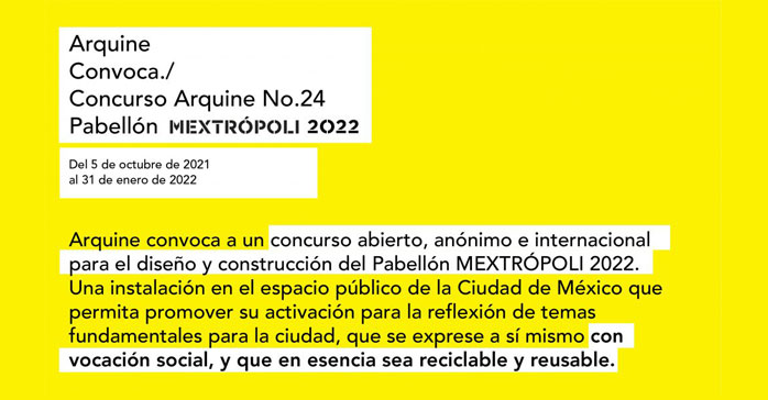 Concurso Arquine Nº 24: Pabellón MEXTRÓPOLI 2022